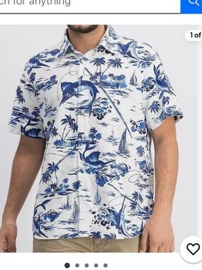Ralph Lauren Marlin Sailboat Hawaiian Shirt 2X Blue White Fishing Button Down